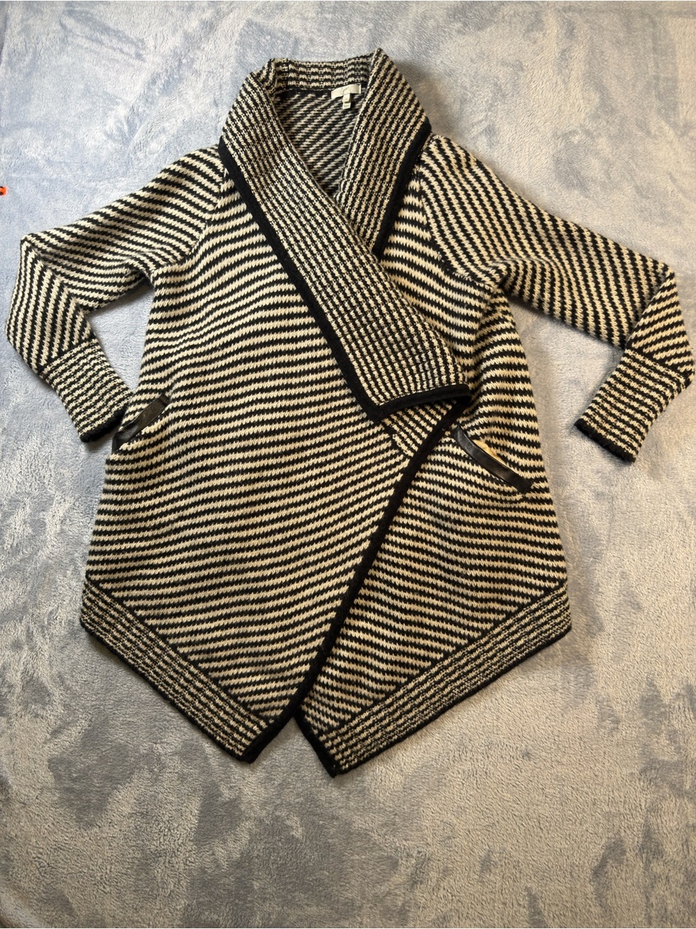 Joie Black and Cream Striped Wrap Cardigan #3107